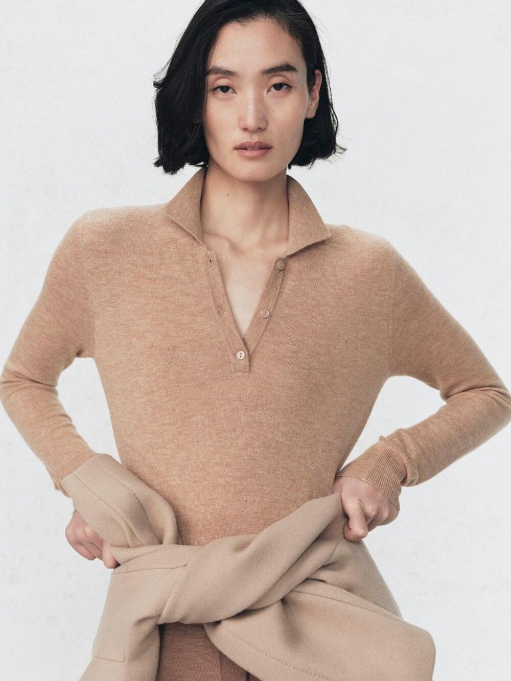 Zara Knit Polo Collar Bodysuit in Camel | Small | New, never worn‎